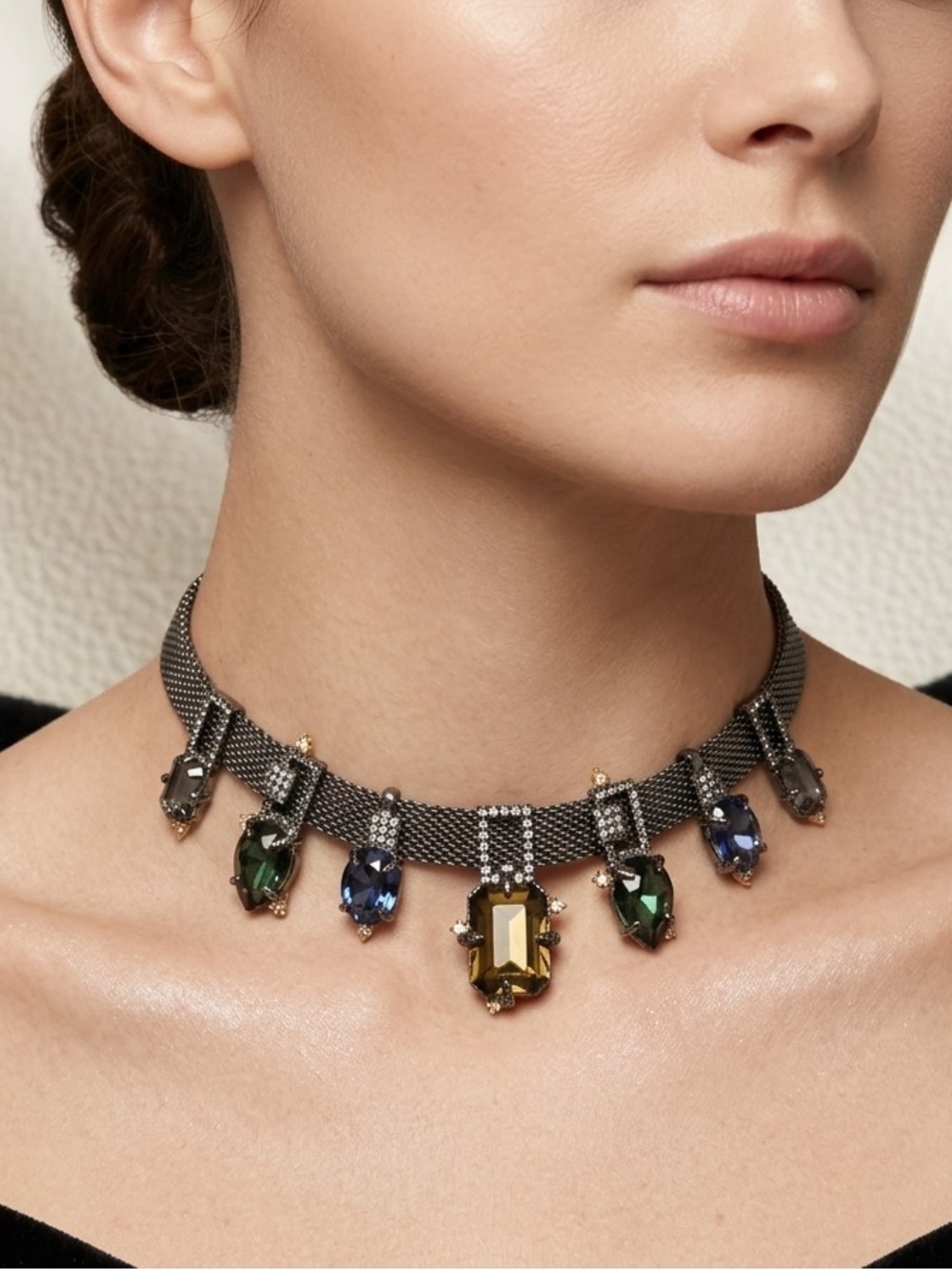 Multicolor Crystal Pendant Choker Necklace